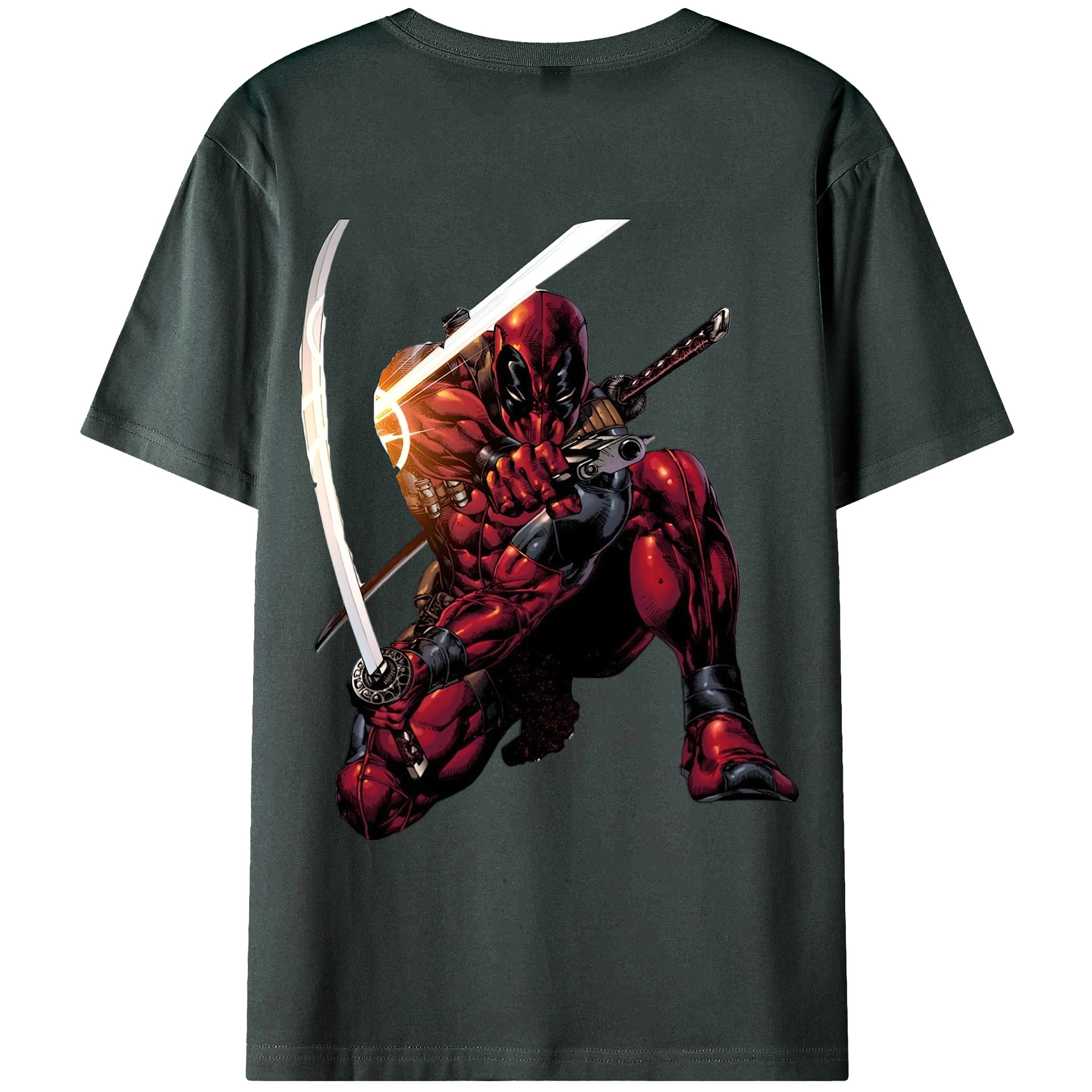 （画像用） Deadpool デッドプール 綿100％ メンズ半袖Tシャツ（バックプリント） 通気性